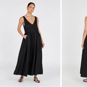 DISSH ARLO BLACK V NECK LINEN MAXI DRESS (Size 4) NWT